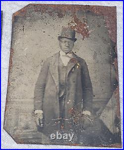 Antique African American Men Suits, Tophat, Canes & Uniform Tinytype Photos