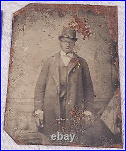 Antique African American Men Suits, Tophat, Canes & Uniform Tinytype Photos