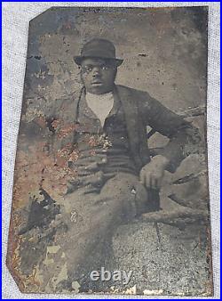 Antique African American Men Suits, Tophat, Canes & Uniform Tinytype Photos