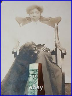 Antique African American Photos COLORED LADY SITTING WITH HER BLACK DOG