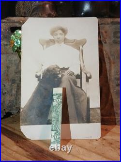 Antique African American Photos COLORED LADY SITTING WITH HER BLACK DOG