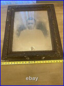 Antique African American Portrait Wood Frame Child Large 27x22