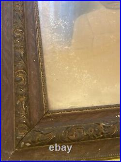 Antique African American Portrait Wood Frame Child Large 27x22