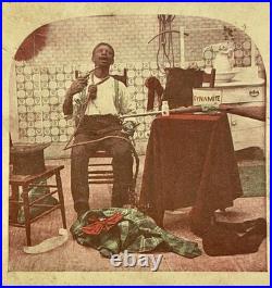 Antique African American Suicide Noose Hand Tinted Photo StereoView Dynamite Gun