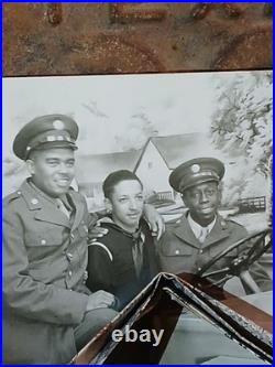 Antique African American WW2 SOLDIERS POSING IN STAGED CAR
