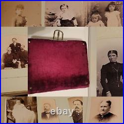 Antique Album & 58 Family Child Photos Photographs Tin Type Red Velvet 1800s