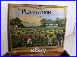 Antique All-Wood Plantation Cigar Box Shows Men Working Tobacco Fields c1800s