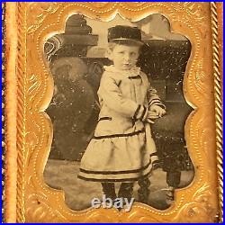 Antique Ambrotype Photo Boy in Dress Uniform Style Original Case MOP Inlay