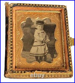 Antique Ambrotype Photo Boy in Dress Uniform Style Original Case MOP Inlay