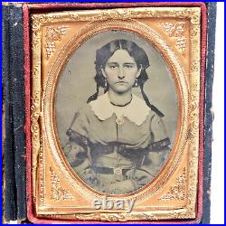 Antique Ambrotype Photograph Very Beautiful High Fashion Young Woman in Case