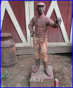 Antique Architectural Garden USA Cast Iron Lawn Jockey Lamp Statue Hitching Post