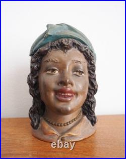 Antique Bernard Bloch Austrian Tobacco Jar Humidor Black Americana Young girl