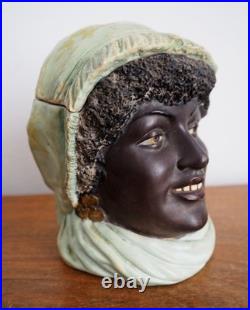 Antique Bernard Bloch Austrian Tobacco Jar Humidor Black Americana Young girl