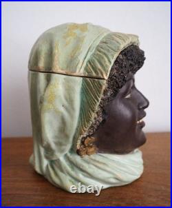 Antique Bernard Bloch Austrian Tobacco Jar Humidor Black Americana Young girl