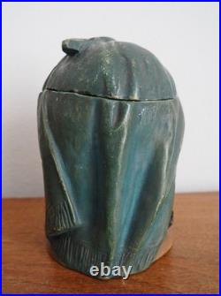 Antique Bernard Bloch Austrian Tobacco Jar Humidor Black Americana Young girl