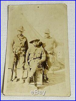Antique Black Americana 3 Black Soldiers Uniform Guns Real Photo Postcard RPPC