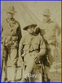 Antique Black Americana 3 Black Soldiers Uniform Guns Real Photo Postcard RPPC