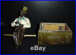 Antique Black Americana Advertising Bronze Novelty Cigar Tobacco Box Humidor