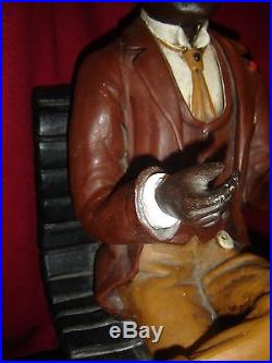 Antique Black Americana Advertising Smoking Seated Dandy Men Polychrome Figure