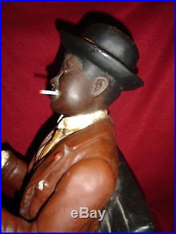 Antique Black Americana Advertising Smoking Seated Dandy Men Polychrome Figure