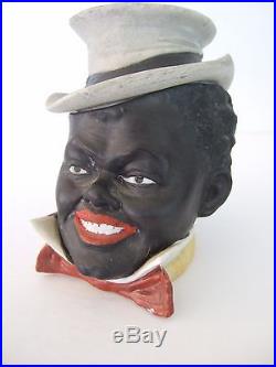 Antique Black Americana Bisque Porcelain Tobacco Jar Black Man with Top Hat
