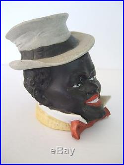 Antique Black Americana Bisque Porcelain Tobacco Jar Black Man with Top Hat
