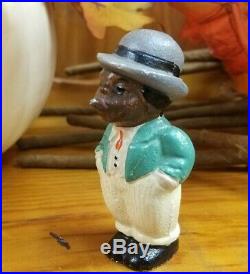 Antique Black Americana Cast Iron Cigar Man Hubley Foundry Orig. Paint Finish