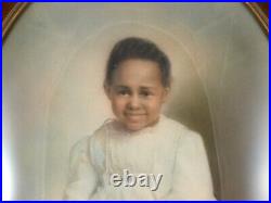 Antique Black Americana Child Photo Portrait Oval Frame Convex Glass 17 x 23