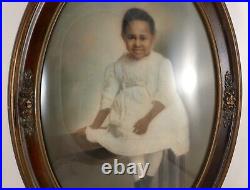 Antique Black Americana Child Photo Portrait Oval Frame Convex Glass 17 x 23