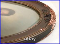 Antique Black Americana Child Photo Portrait Oval Frame Convex Glass 17 x 23