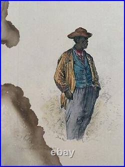 Antique Black Americana Civil War Hand Colored Print