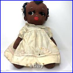 Antique Black Americana Cloth Doll Hand Made Folk Art Baby Doll 17 Tall Jointed