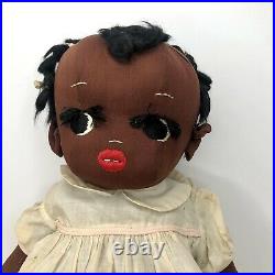 Antique Black Americana Cloth Doll Hand Made Folk Art Baby Doll 17 Tall Jointed