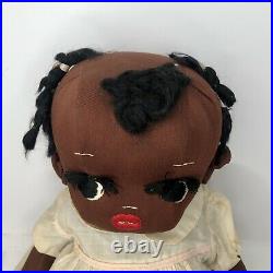 Antique Black Americana Cloth Doll Hand Made Folk Art Baby Doll 17 Tall Jointed