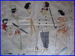 Antique Black Americana Embroidered Pillow Cover c. 1900 Charming Couples