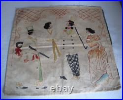 Antique Black Americana Embroidered Pillow Cover c. 1900 Charming Couples