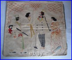 Antique Black Americana Embroidered Pillow Cover c. 1900 Charming Couples