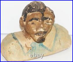 Antique Black Americana Folk Art Statue Sculpture Homemade Clay Male Figure