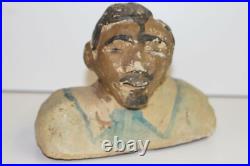 Antique Black Americana Folk Art Statue Sculpture Homemade Clay Male Figure