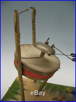 Antique Black Americana German bisque head pull toy plays drums
