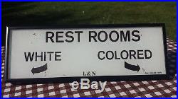 Antique Black Americana L&N Railroad Reverse Paint White Colored Restroom Sign