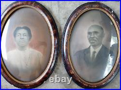 Antique Black Americana Photo Oval Bubble Glass 23 Tiger Wood Frame Negro