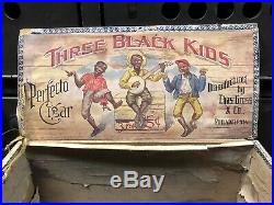 Antique Black Americana Three Black Kids Cigar Box RARE
