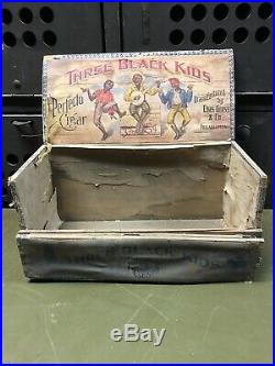 Antique Black Americana Three Black Kids Cigar Box RARE