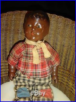 Antique Black Boy Doll Fabulous With Original Clothes Black Americana C1900 Rare