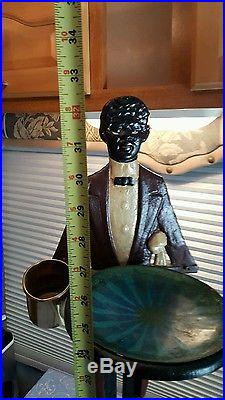 Antique Black Butler Smoking Stand Ash Tray & Match Stand Cast Iron Statue