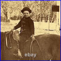 Antique Cabinet Card Photograph Sweet Little Boy On Horse Street View Clarion IA