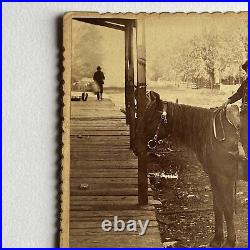 Antique Cabinet Card Photograph Sweet Little Boy On Horse Street View Clarion IA