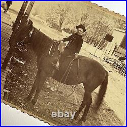 Antique Cabinet Card Photograph Sweet Little Boy On Horse Street View Clarion IA