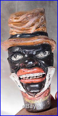 Antique Carved Wood Black Americana Minstrel Articulated Jaw Singer Automaton